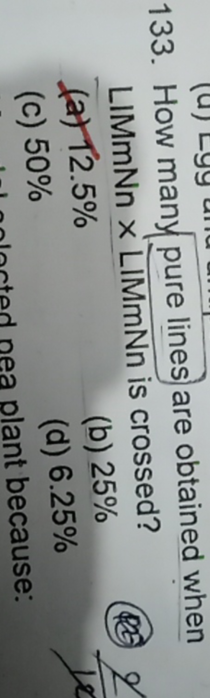 How many pure lines are obtained when LIMmNn × LIMmNn is crossed?