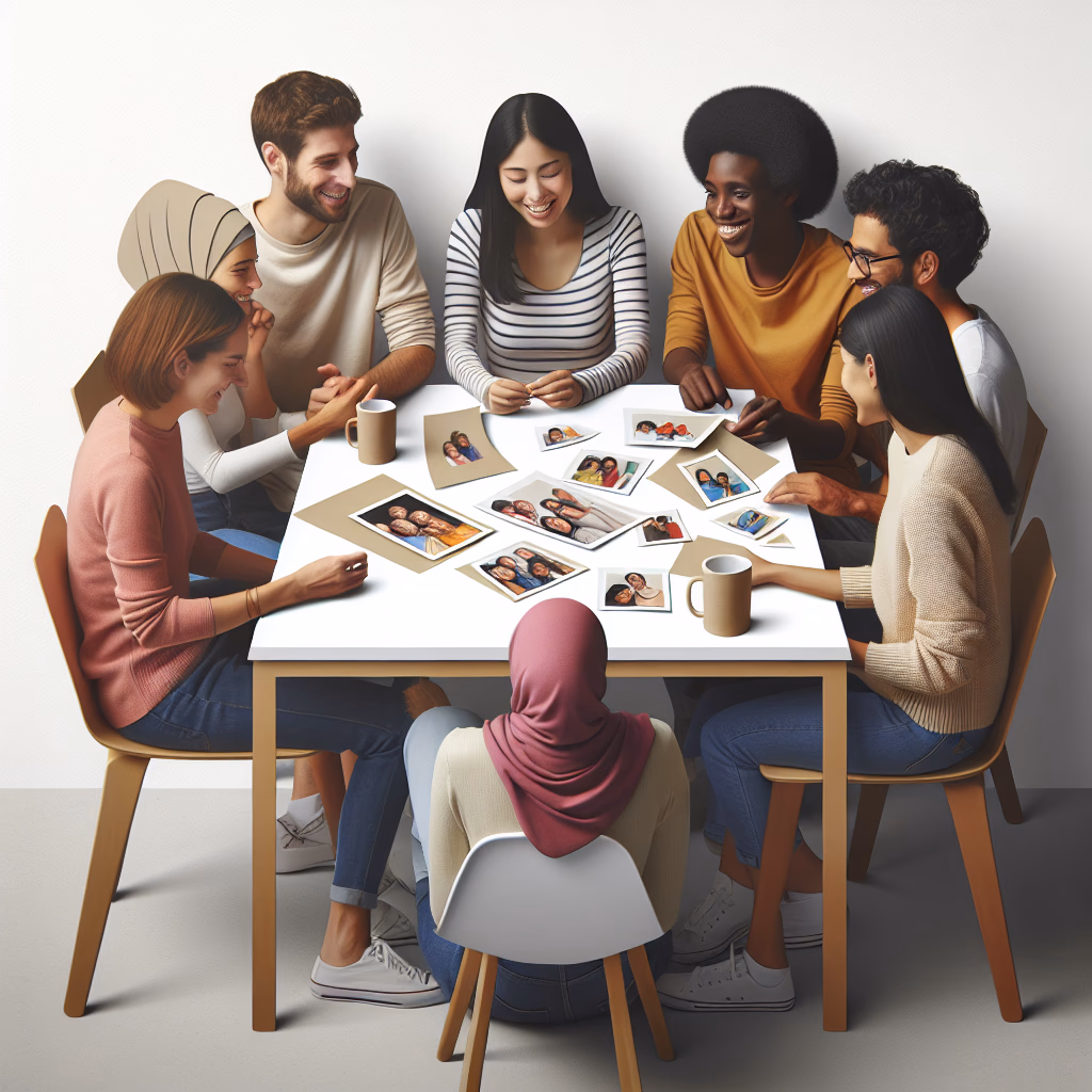 group of people sharing photos