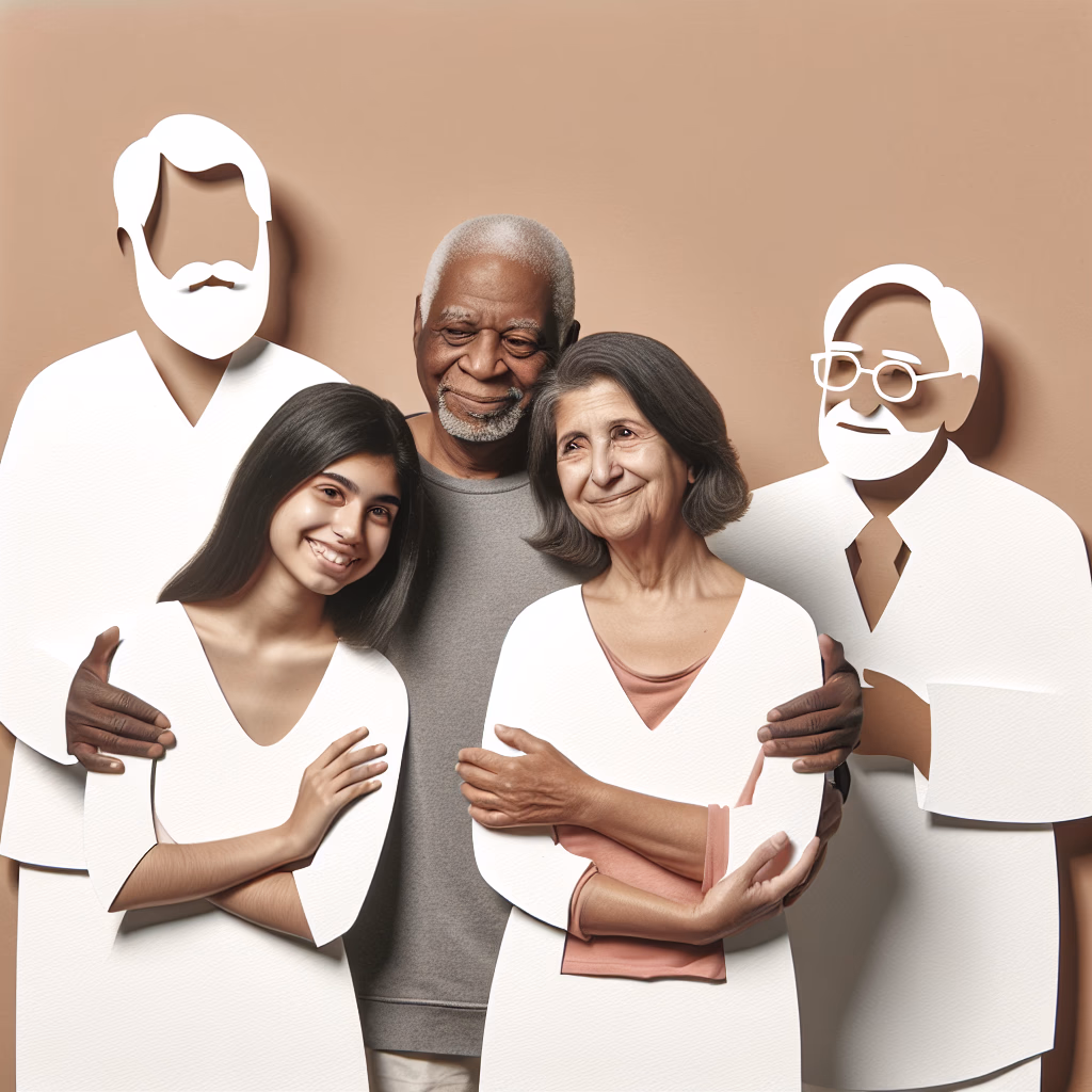 family standing in circle hugging
