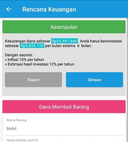 Merencanakan Keungan (Dana Membeli Mobil) Aplikasi Finansialku 4