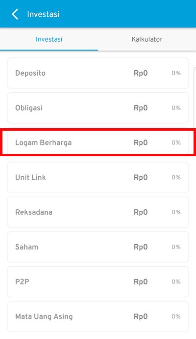 Ragam opsi dalam menu _Investasi_