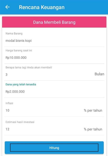 Rencana Keuangan Dana Membeli Barang Modal Bisnis Aplikasi Finansialku 2