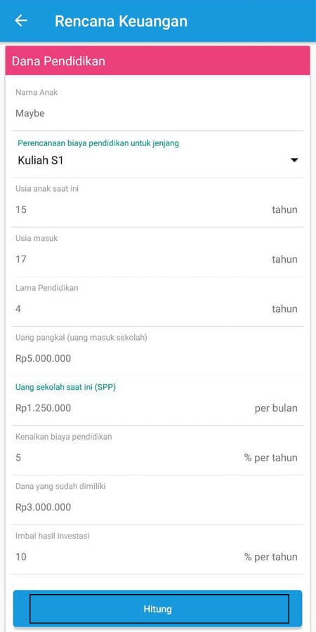 Rencana Keuangan Dana Pendidikan Aplikasi Finansialku 2