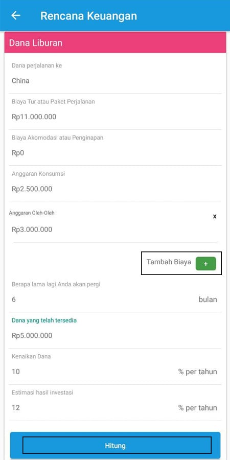 Rencana Keuangan Dana Liburan Aplikasi Finansialku 1