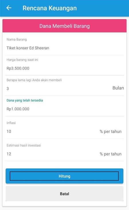 Rencana Keuangan Dana Membeli Barang Aplikasi Finansialku 1