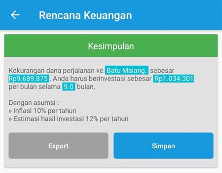 Rencana Keuangan Dana Liburan Aplikasi Finansialku 2