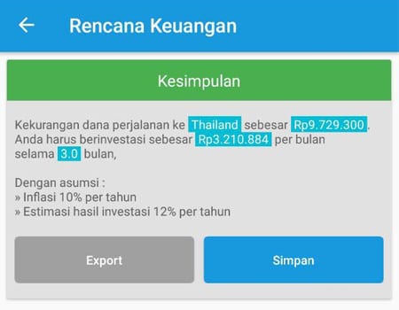 Rencana Keuangan Dana Liburan Aplikasi Finansialku 2