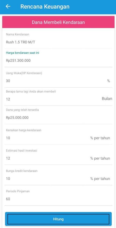 Rencana Keuangan Dana Membeli Kendaraan Aplikasi Finansialku 2