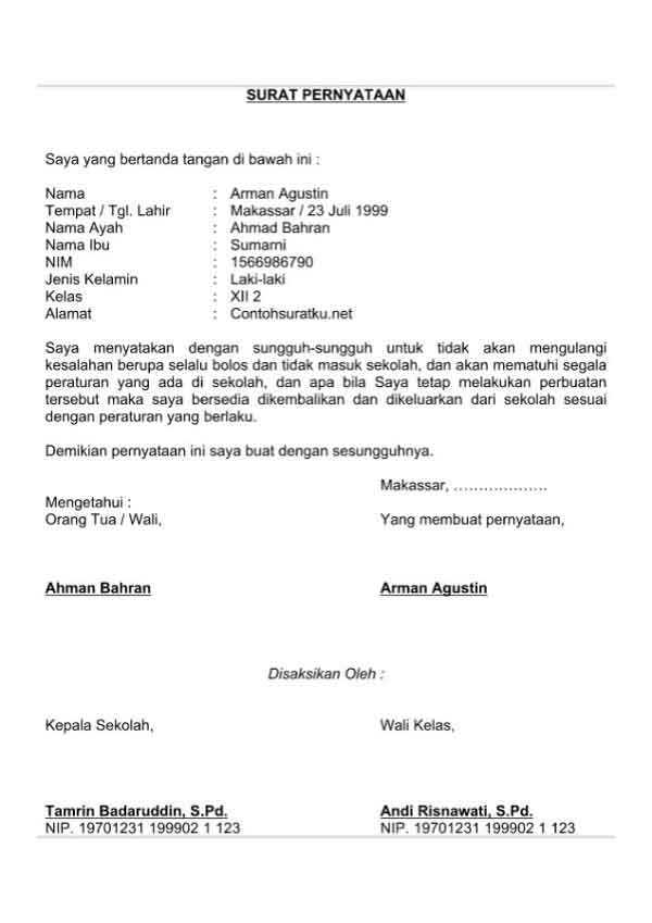 contoh surat pernyataan 4