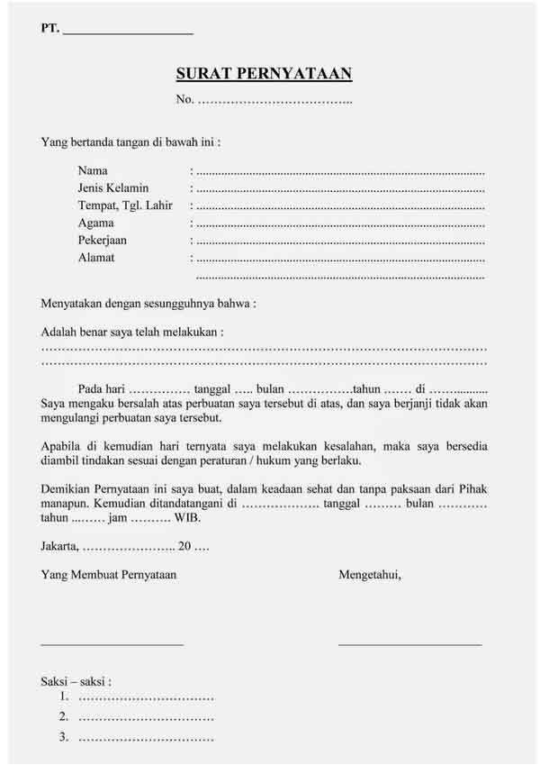 contoh surat pernyataan 6