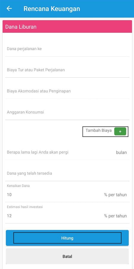 Rencana Keuangan Dana Liburan Aplikasi Finansialku 1