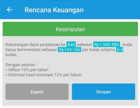 Rencana Keuangan Dana Liburan Aplikasi Finansialku 1