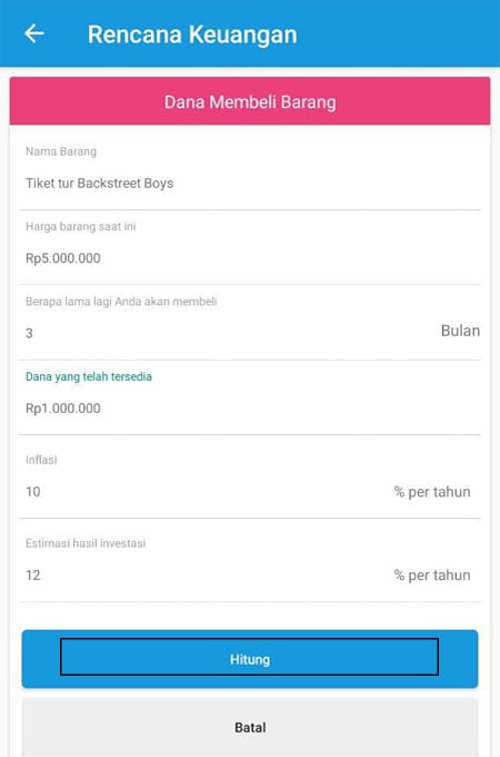 Rencana Keuangan Dana Membeli Barang Aplikasi Finansialku 1