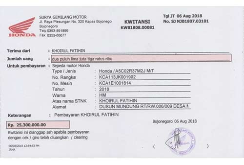 Contoh Kwitansi Jual Beli Motor