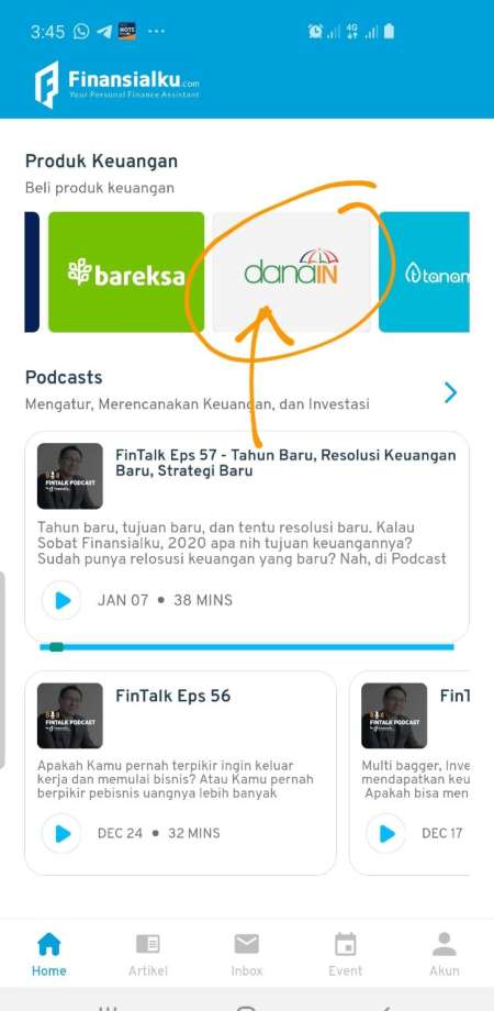 DANAIN di Aplikasi Finansialku