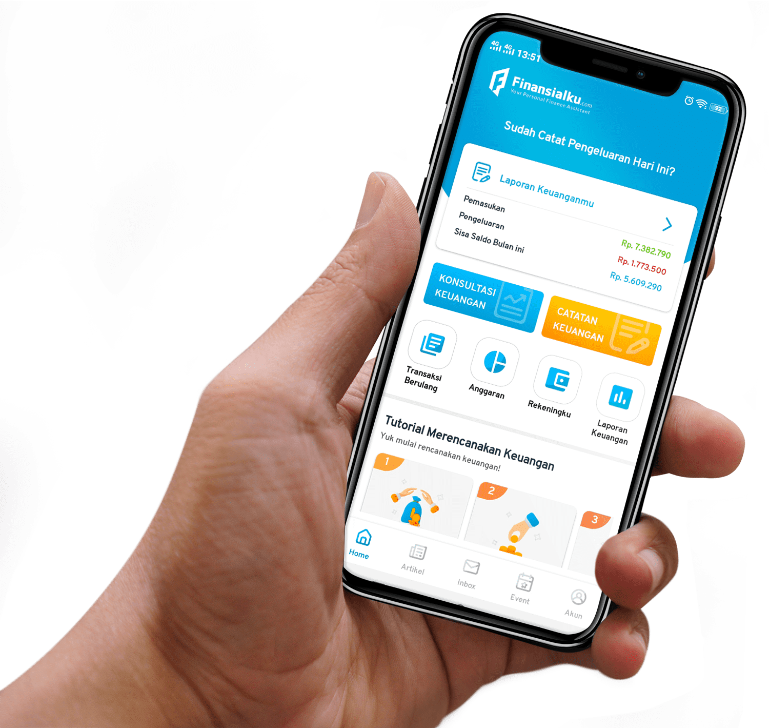Mockup Aplikasi Finansialku With Hand