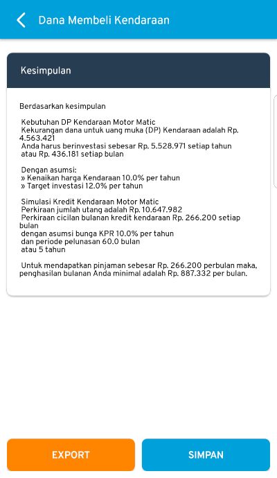 Hasil Cara Hitung Dana Beli Motor dengan Aplikasi Finansialku! Rencana Keuangan Aplikasi Finansialku