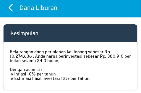 Hasil perhitungan dana liburan ke jepang