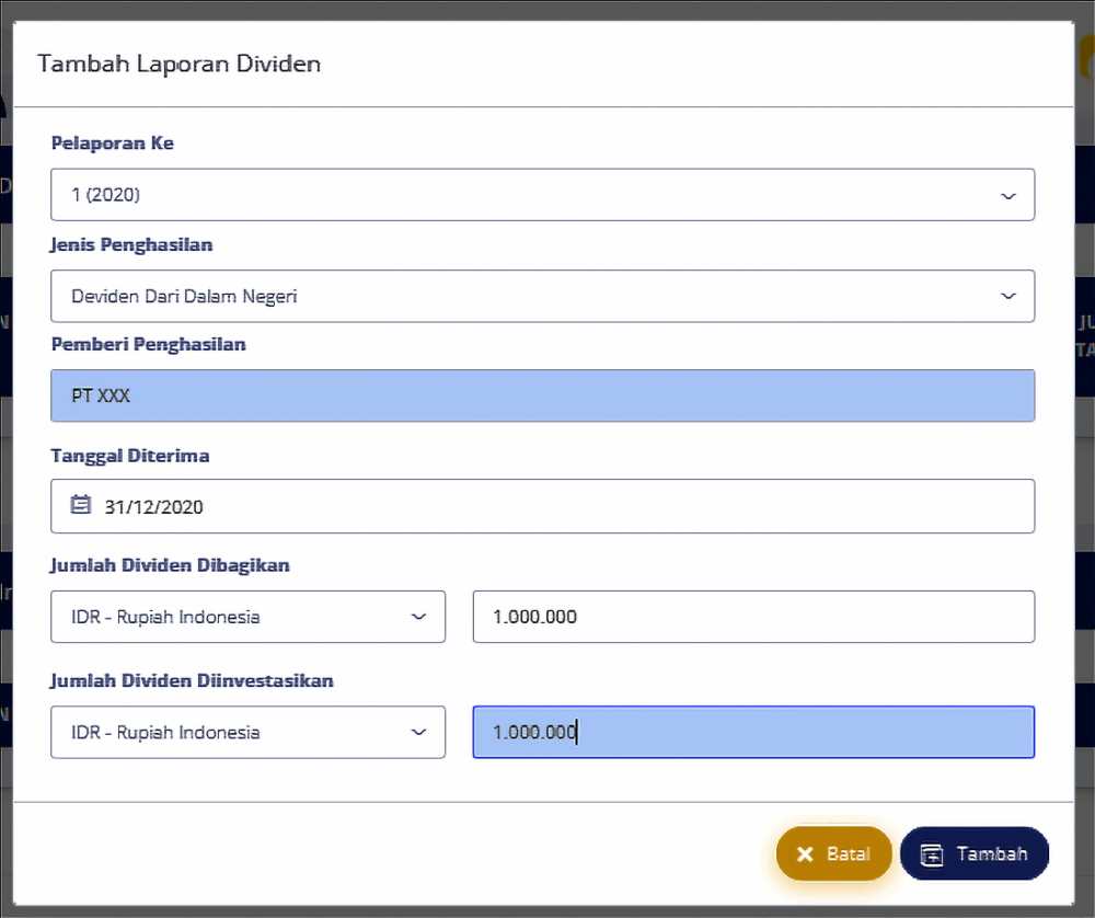 Input Laporan Dividen
