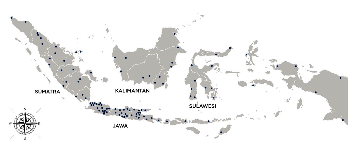 Pusat Distribusi PT Tirtakencana Tatawarna di Indonesia