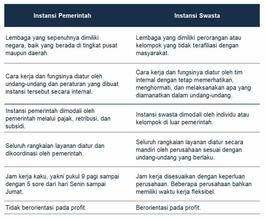 Perbedaan Instansi Pemerintah dan Swasta