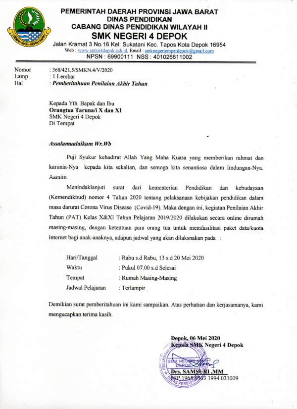 surat dinas sekolah - SMKN 4 Depok