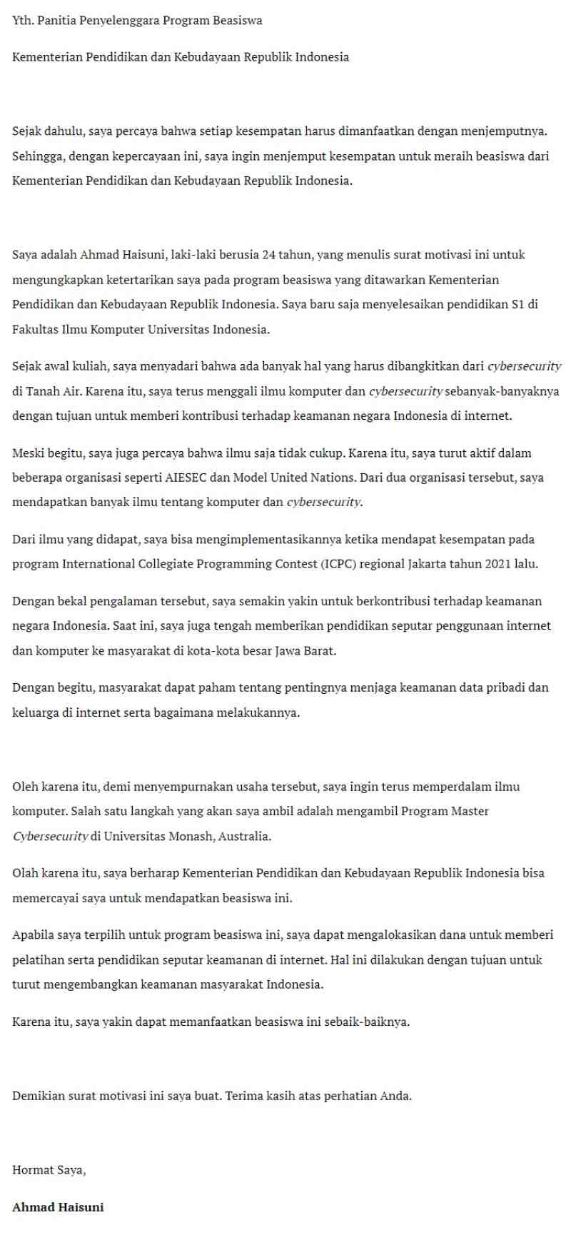 Lengkap Contoh Motivation Letter Dan Cara Membuatnya 