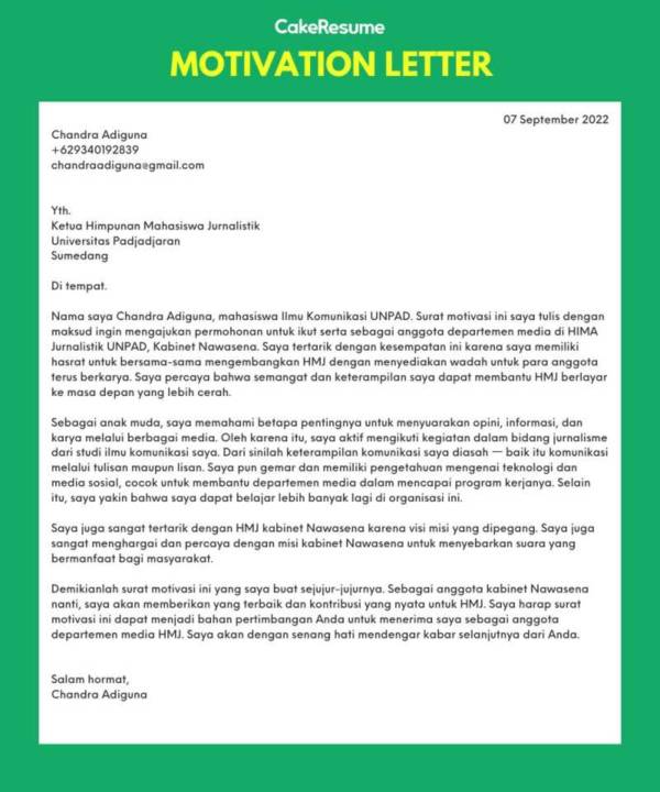 Lengkap Contoh Motivation Letter Dan Cara Membuatnya Mudah 