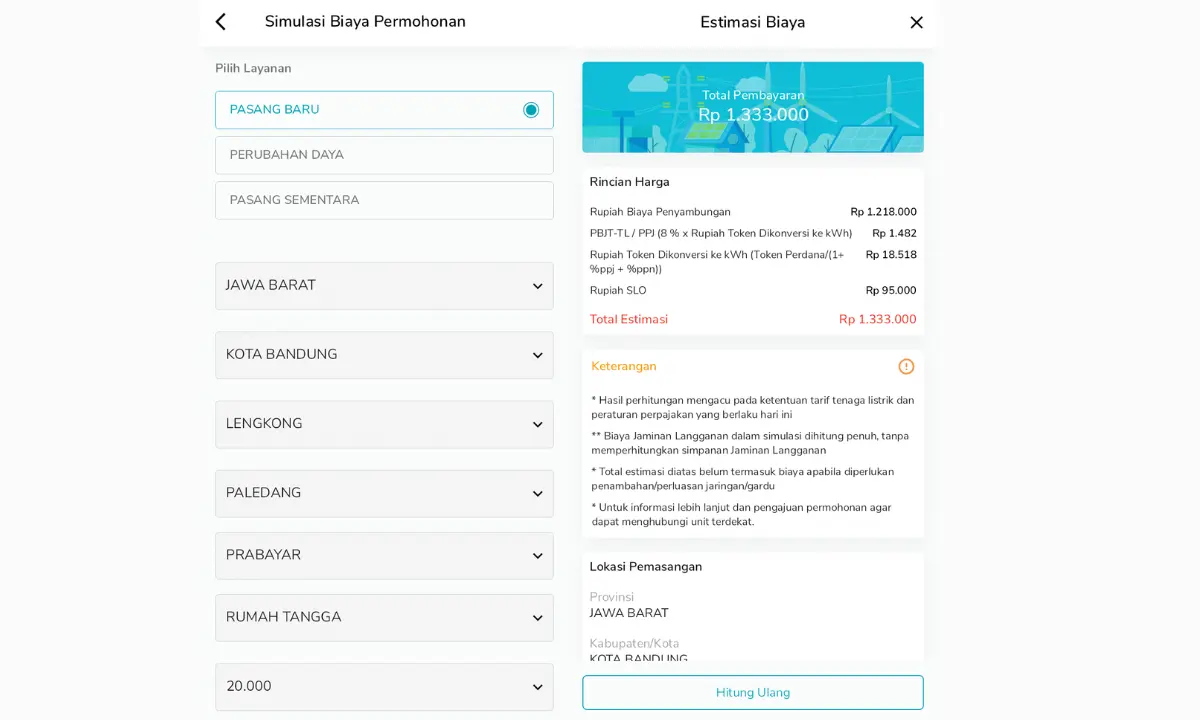 biaya pasang listrik baru