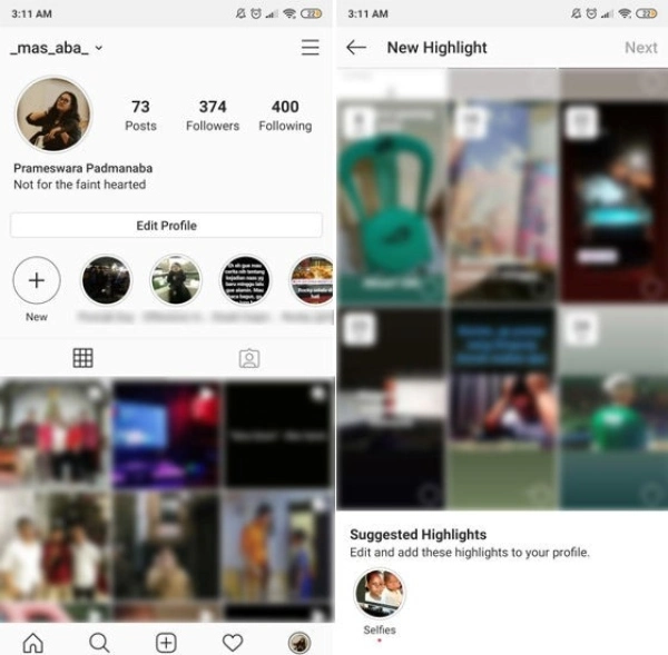 Menambahkan foto ke highlight IG