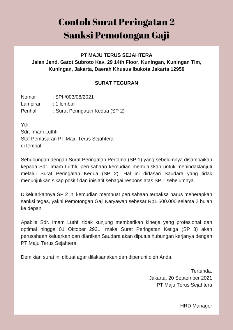 5 Contoh Surat Peringatan Karyawan Sesuai Aturan Yang Berlaku 