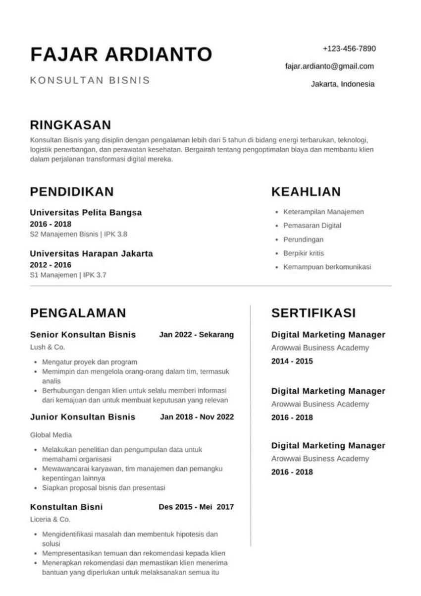 CV ATS friendly_Contoh CV Konsultan Bisnis