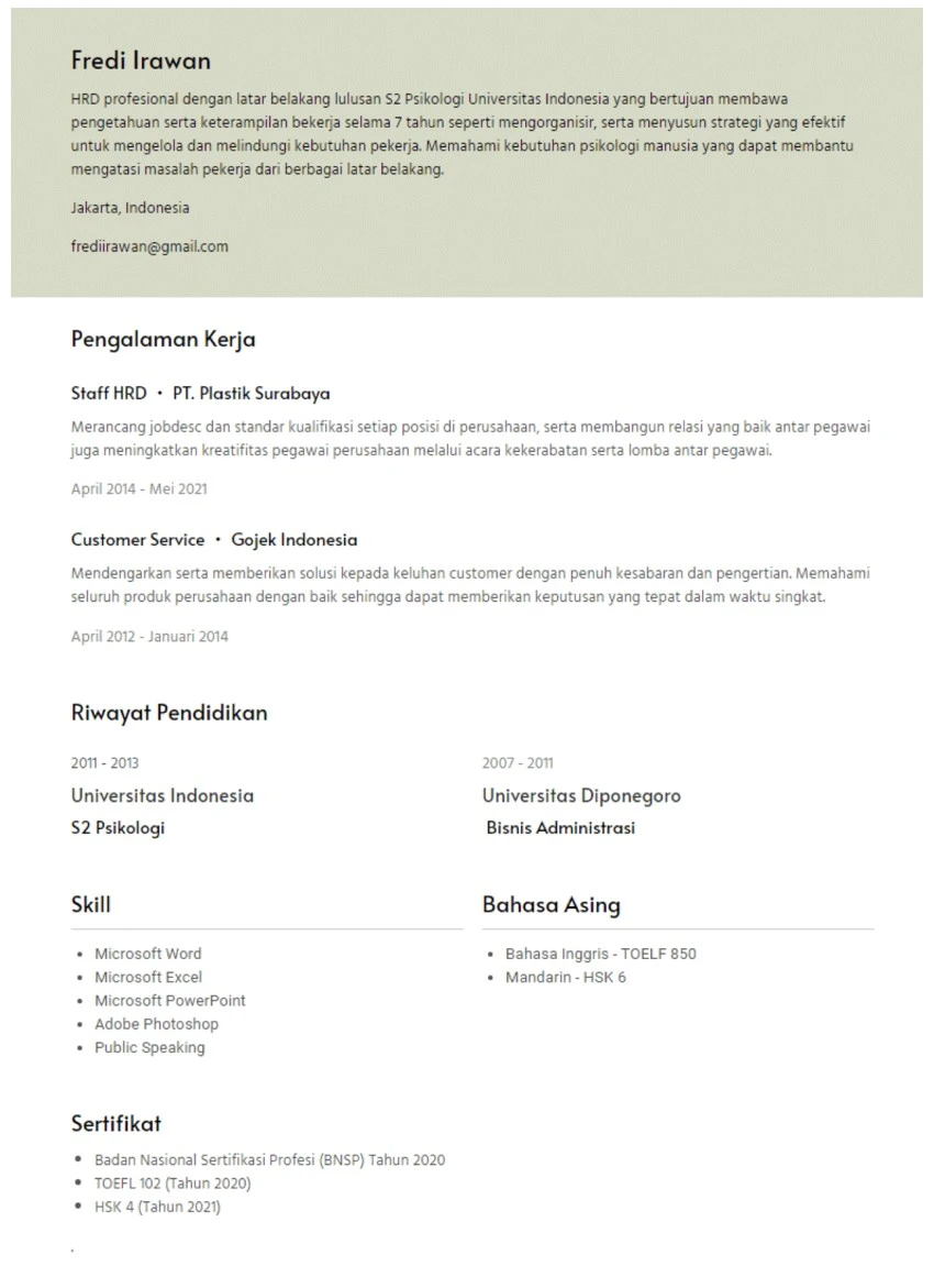 CV ATS friendly_Contoh CV HRD Bahasa Indonesia