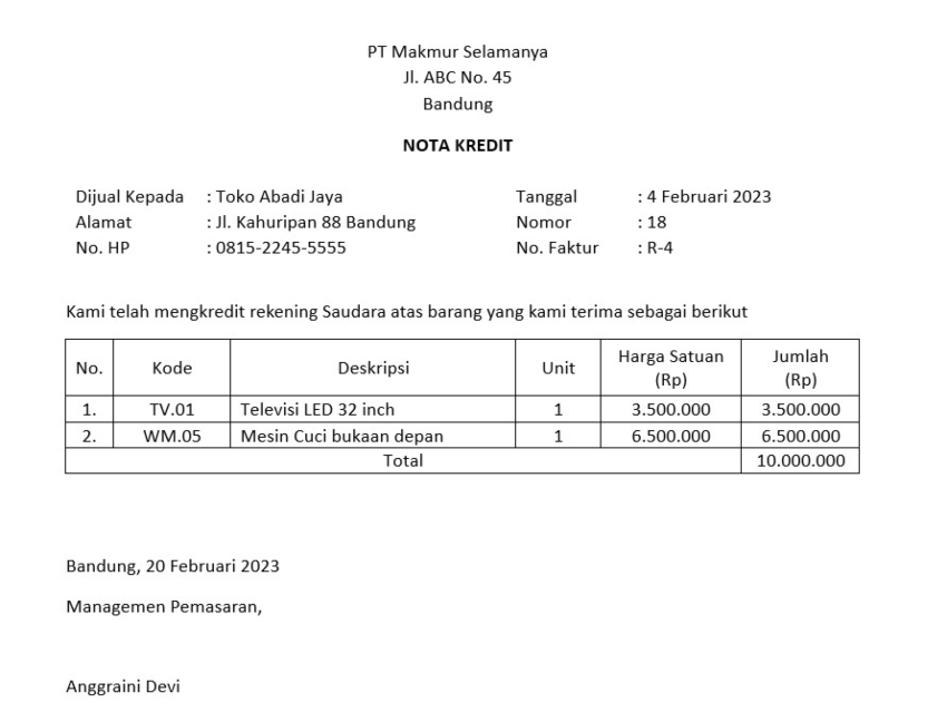 Nota kredit adalah_Nota Kredit Belanja