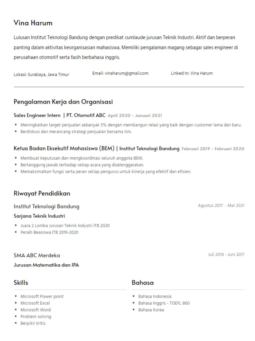  CV ATS friendly_Contoh CV Fresh Graduate