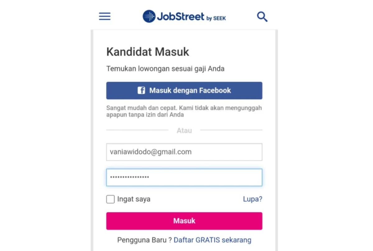 cara melamar di jobstreet_Laman masuk Jobstreet