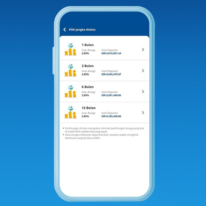 bunga deposito BCA_Memilih jangka waktu e-Deposito