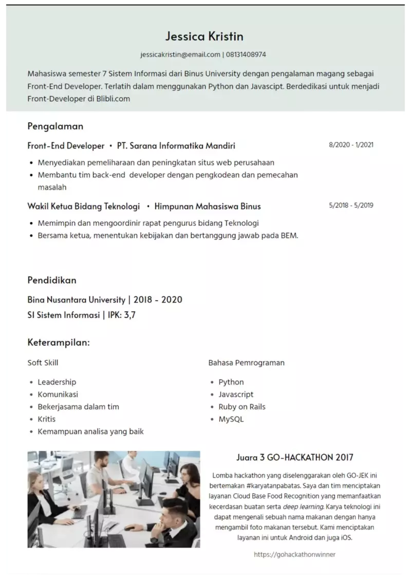 CV lamaran kerja_9 Contoh CV Lamaran Kerja Front End Developer