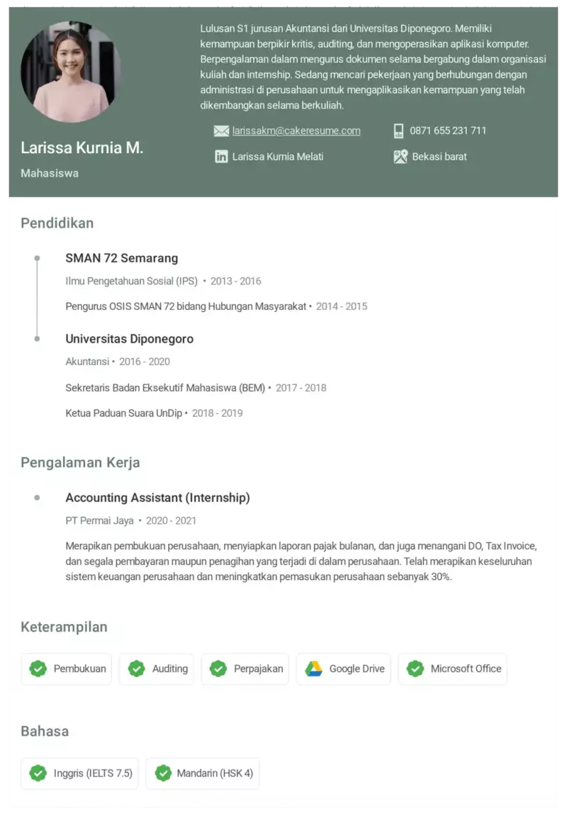 CV lamaran kerja_7 Contoh CV Lamaran Kerja Akuntan Formal