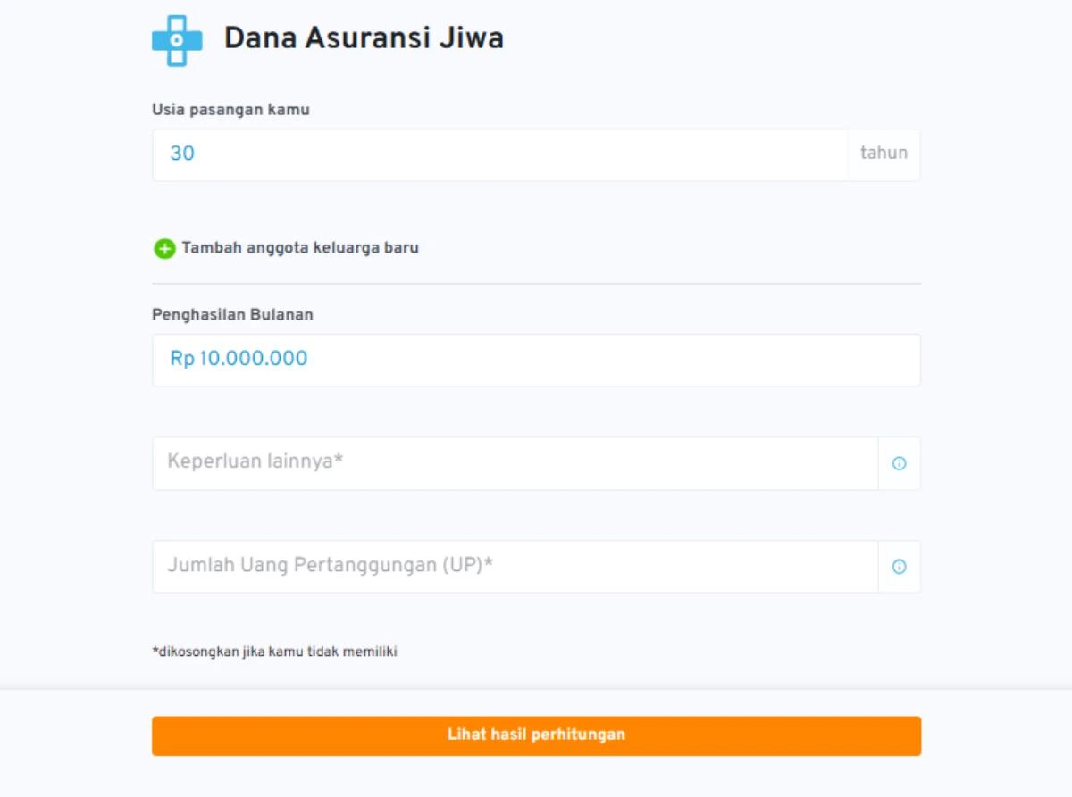 cara kerja asuransi jiwa_2 Memasukkan informasi yang dibutuhkan untuk menghitung dana asuransi jiwa