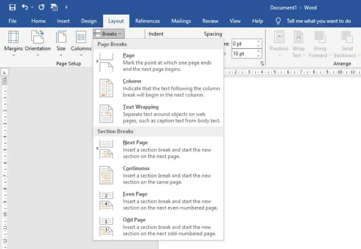 cara membuat halaman di Word 3_Menambahkan halaman berbeda dengan menu bar Layout