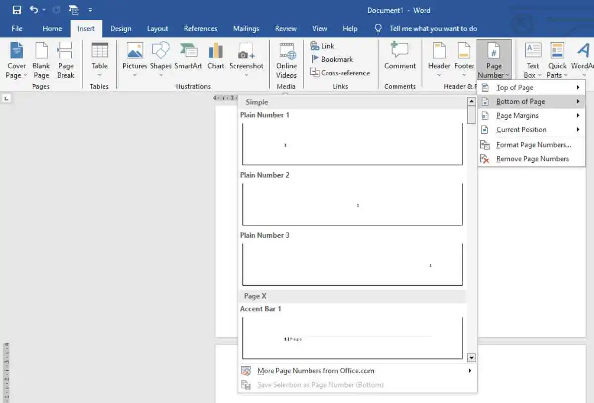 Memilih variasi cara membuat halaman di Word 9_tata letak nomor halaman di bagian bawah