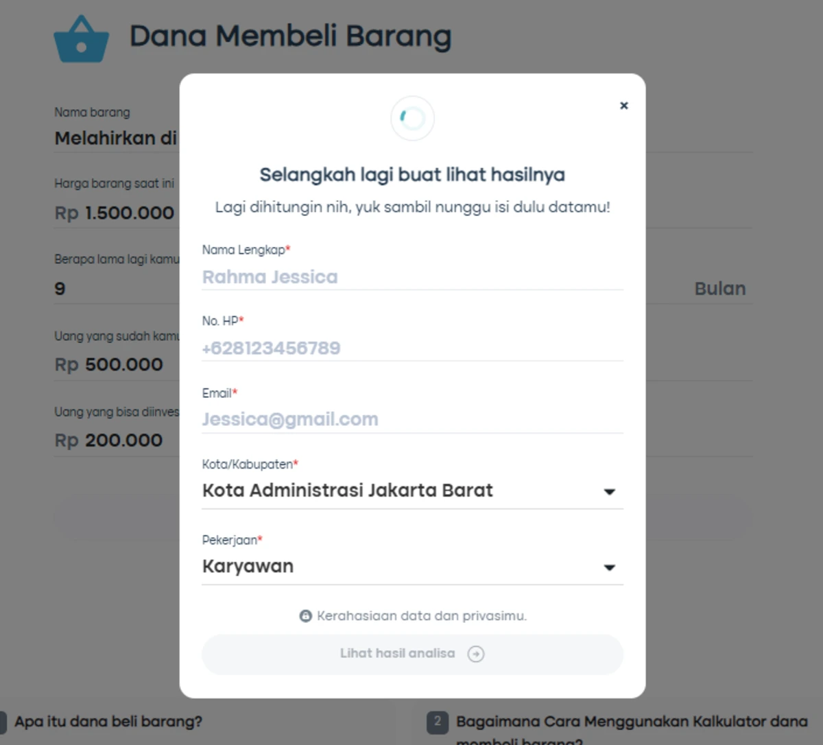 biaya melahirkan di bidang_2 Mengisi informasi pribadi