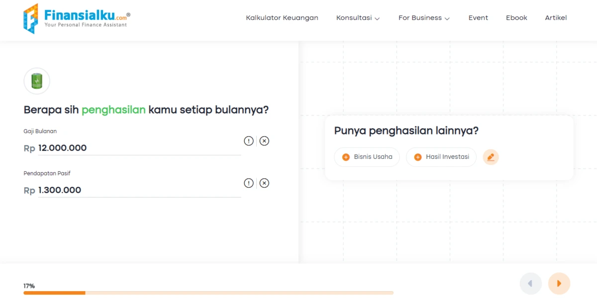 2 Mengisi informasi pendapatan