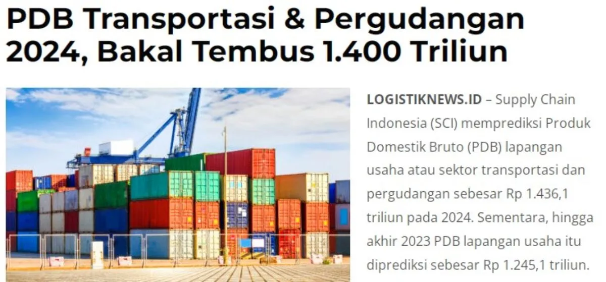 Potongan berita PDB Transportasi dan Pergudangan