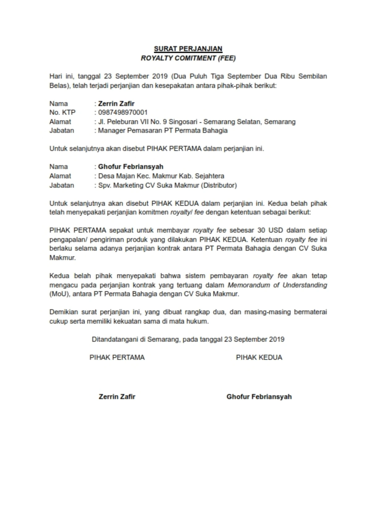 SURAT PERJANJIAN KERJA