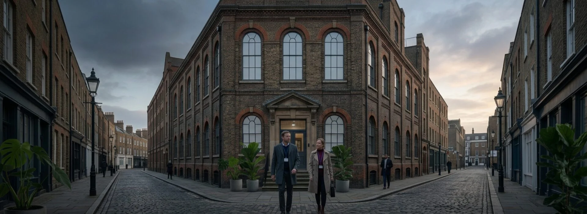 Delegates arriving at a converted Victorian printworks in London