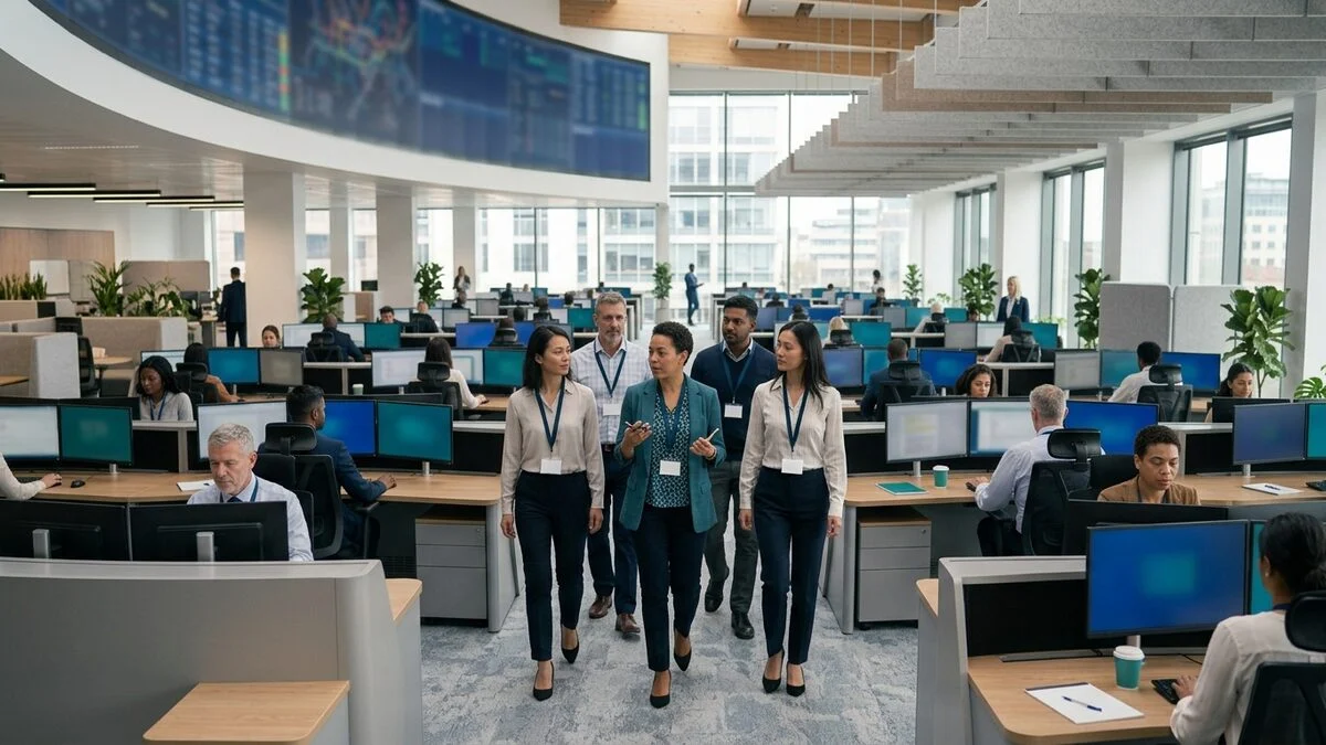 Forum members touring a building society's operations floor