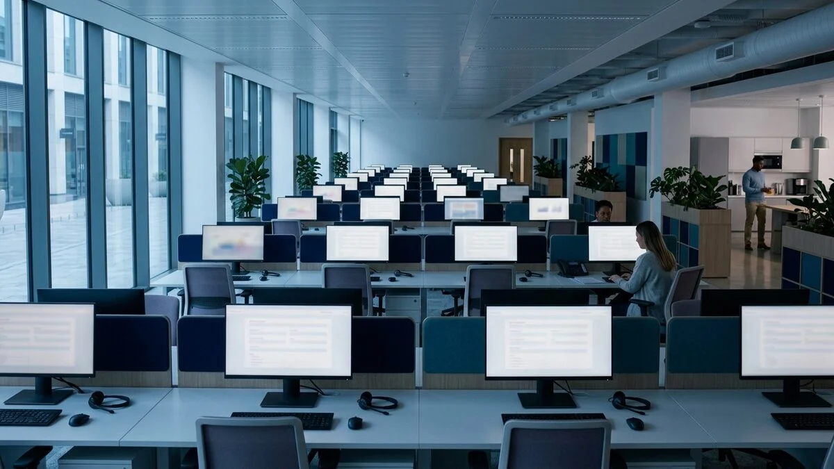 A modern contact centre at the start of the morning shift