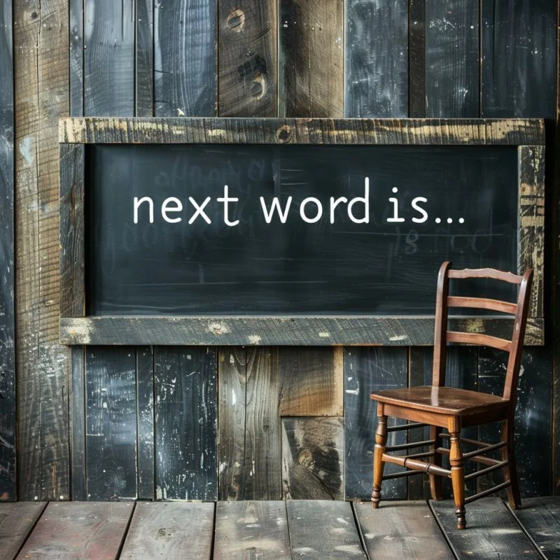 Blackboart with text 'next word'